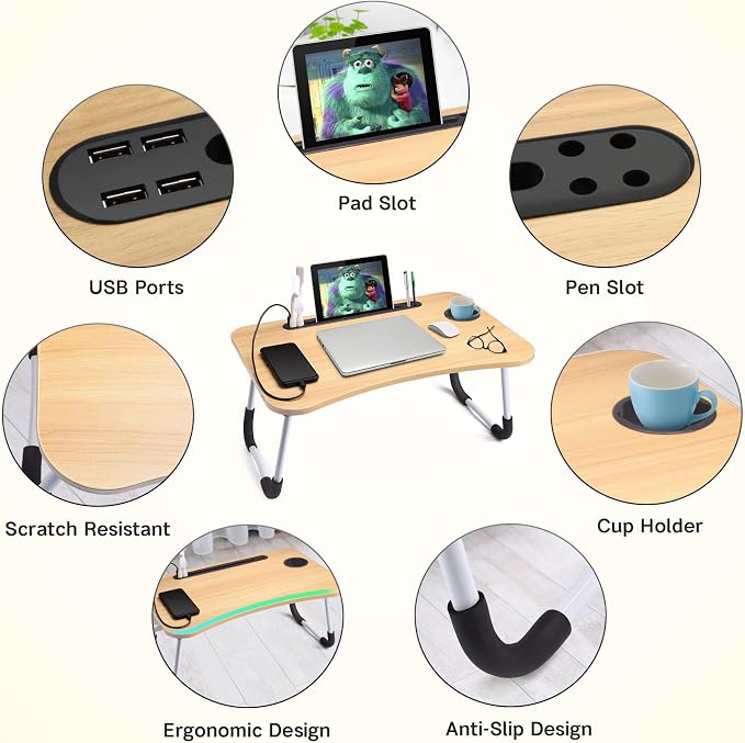 Slendor Foldable Lap Desk with Cup Holder for Bed, Couch, Floor - Image 4