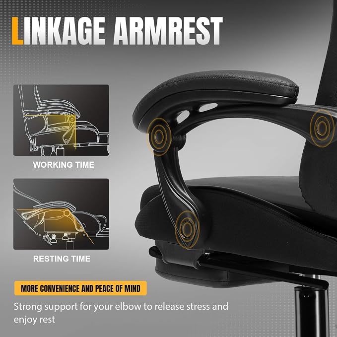 GTPLAYER Gaming Chair with Pocket Spring Cushion, Leather Office Chair with Ergonomic High Back & Lumbar Support for Back Pain Relief, Computer Game Chair for Adults, Black - Image 6