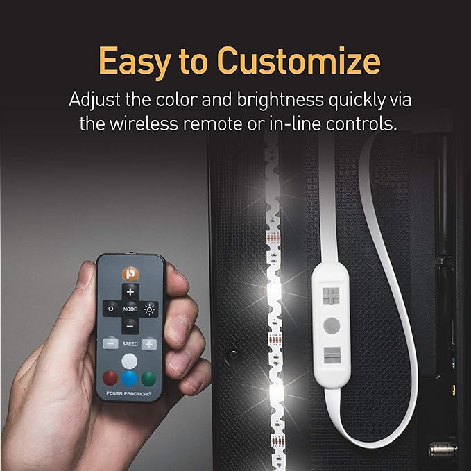 Power Practical LED Strip Lights Backlight, USB Light Strips w/Remote for 15 Ambient Color Bias Lighting Options & 10 Brightness Modes, for TV/Computer Decor/Indoor Use, Size(<24" TV) - Image 4