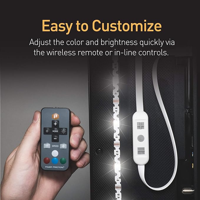 Luminoodle Color Bias Lighting, USB TV and Monitor Backlight LED Strip Lights Kit with Dimmer, Remote - 6.6 ft for 24" to 60" TV - Medium - Image 4