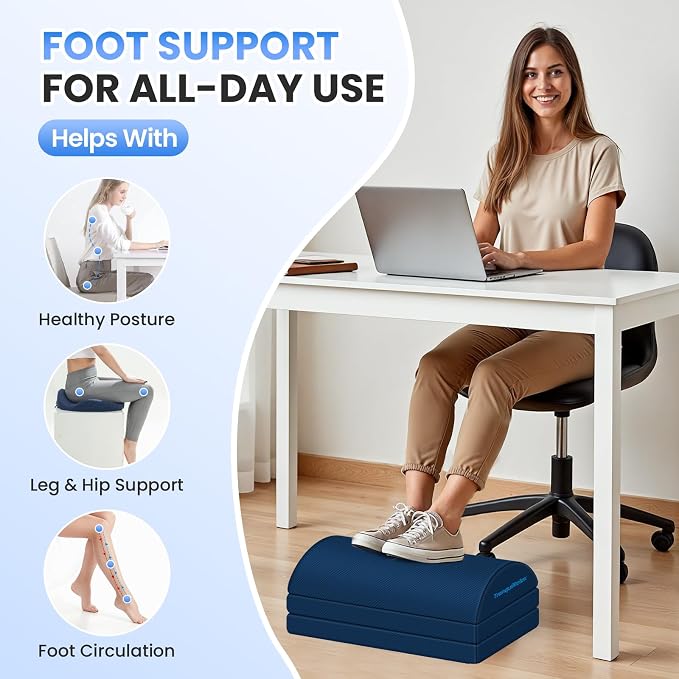 TranquilRelax Foot Rest Under Desk, 3-Height Adjustable Foot Stool, Blue | Desk foot rest, ergonomic foot support, machine-washable cover, non-slip bottom, gaming foot rest, office, car - Image 4