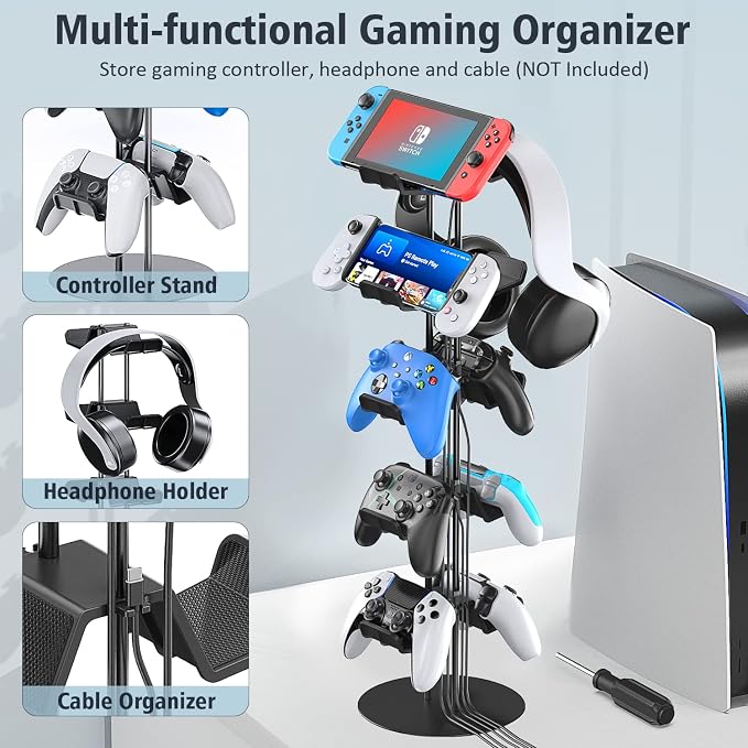 Kytok Gamer Gifts, Headset Stand 5 Tiers with Cable Organizer, Controller Stand Compatible with PS5/Xbox/Nintendo Switch/PS Portal/PS4, Headset Holder & Controller Holder for 10 Packs Controller - Image 2