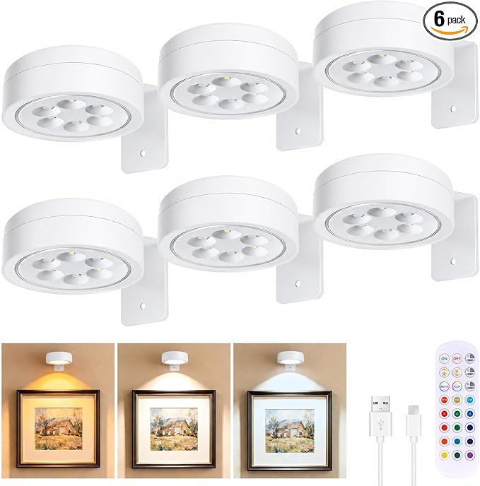 6-Pack Picture Lights for Wall, Rechargeable Wireless Poster Lights, White by Unknown