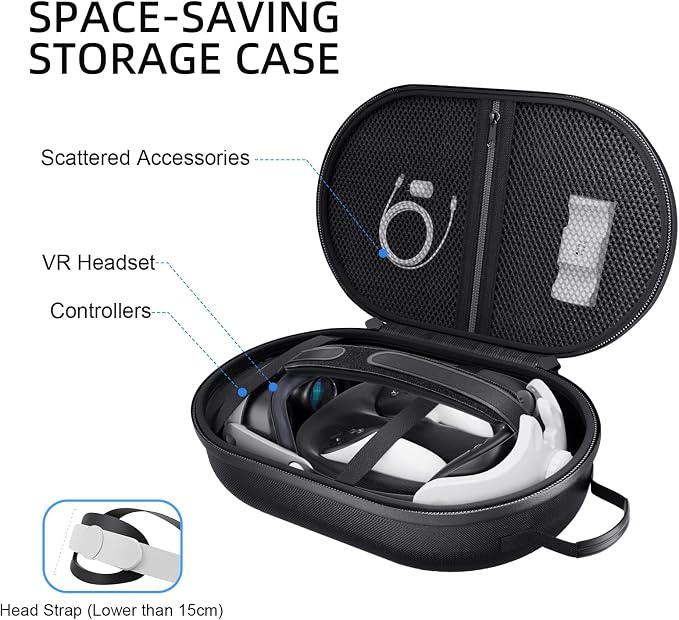APEXINNO Large Carrying Case for Meta Quest 3, Quest 3S, Oculus Quest 2, and Apple Vision Pro – Hard Travel & Storage Bag Fits VR Headset with Elite Strap and Accessories - Image 2