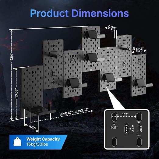 PEGZONE Controller and Headphone Holder Wall Mount, 7pcs, Black | Modular Gaming Pegboard with Accessories, Controller Stand, Disc Shelf Organizer - Image 6