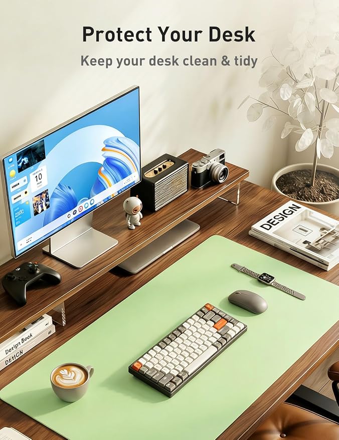 Aothia Faux Leather Desk Mat - Non-Slip PU Leather Desk Blotter, Waterproof Writing Surface, Large Desk Pad for Office & Home (Foam Green, 55" x 24") - Image 8