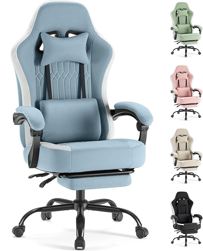 Sweetcrispy Video Game Chair, Ergonomic Computer Desk Chair, Lumbar Support | Footrest, Height Adjustable, Linkage Armrests, Headrest, Swivel Wheels, Blue by Sweetcrispy
