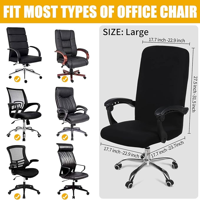 Smiry Office Computer Chair Cover with Armrest Covers, Black | Stretch Printed Universal Removable Washable Desk Rotating Chair Slipcovers, Soft Anti-Dust Spandex Protector with Zipper - Image 4