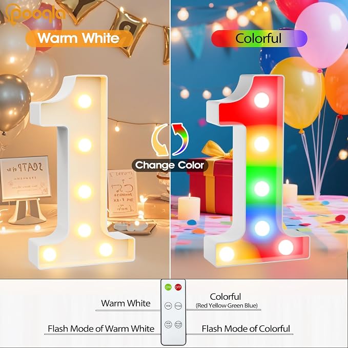 Pooqla LED Light Up Numbers 2, Warm White and Colorful Lighted Marquee Numbers with Remote, Lighted Numbers for 2nd 21st Birthday Decorations, Gift for Girls Boys Her Him Anniversary Home Party Decor - Image 2