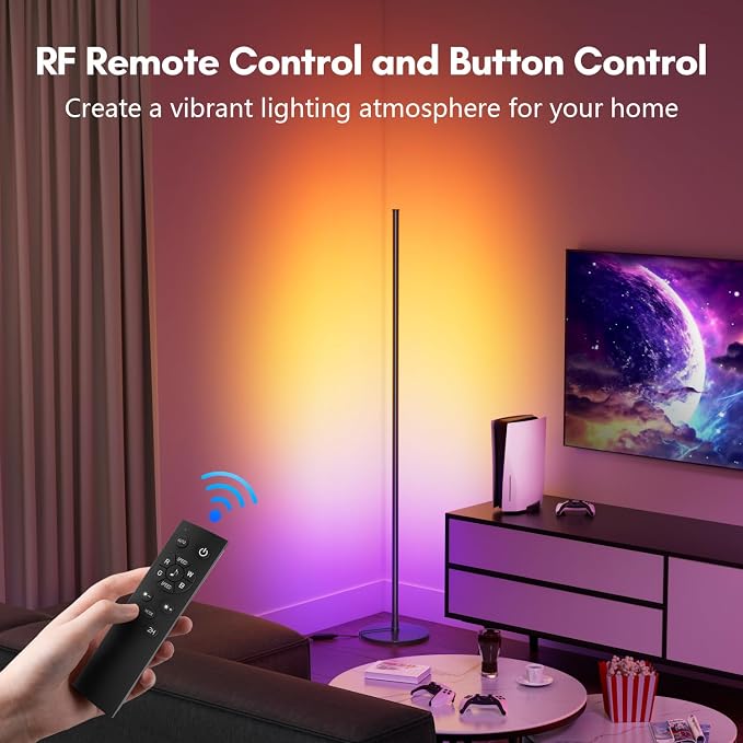 Bright LED RGB+IC Corner Floor Lamp with App, Remote Control Obsidian Black - Image 3