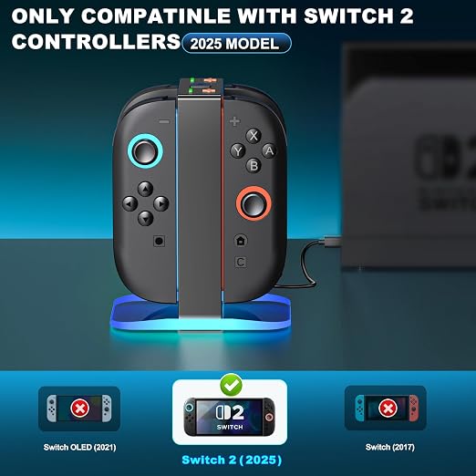 Mocagen Controller Charger for Nintendo Switch 2, Magnetic 4 in 1 Joy-Con Holder, Dynamic Light, Fast 2H Charge Compatible with Switch 2 Joy Con Charger Station Accessories - Image 3