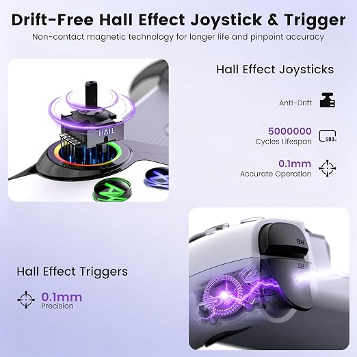 NinjaPlusOX Mobile Gaming Controller for iPhone/Android/Switch 2/Switch/OLED, Wireless Phone Controller with Hall Effect Joysticks/Hall Triggers, 8 Color RGB Lighting, Turbo, Macros -White - Image 2