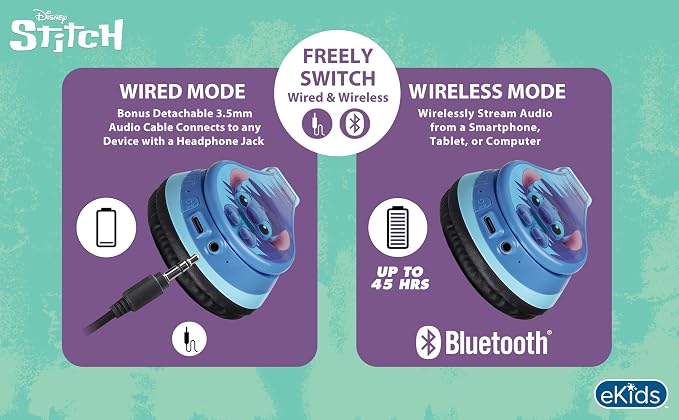 Disney Stitch Bluetooth Headphones for Kids, Wireless Headphones for School - Image 8