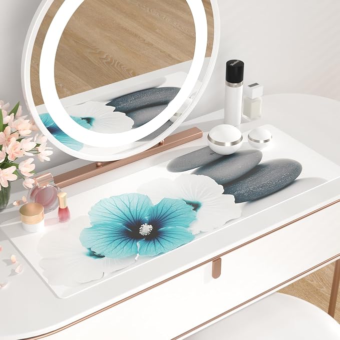 QiyI PU Leather Large Mouse Pad, Office Decor, 31.5" x 11.8", Blue Hibiscus | Desk Décor Accessories, Extended Size, Waterproof & Easy to Clean, Smooth Surface, Non Slip Desk Organization, Floral Pebble - Image 6