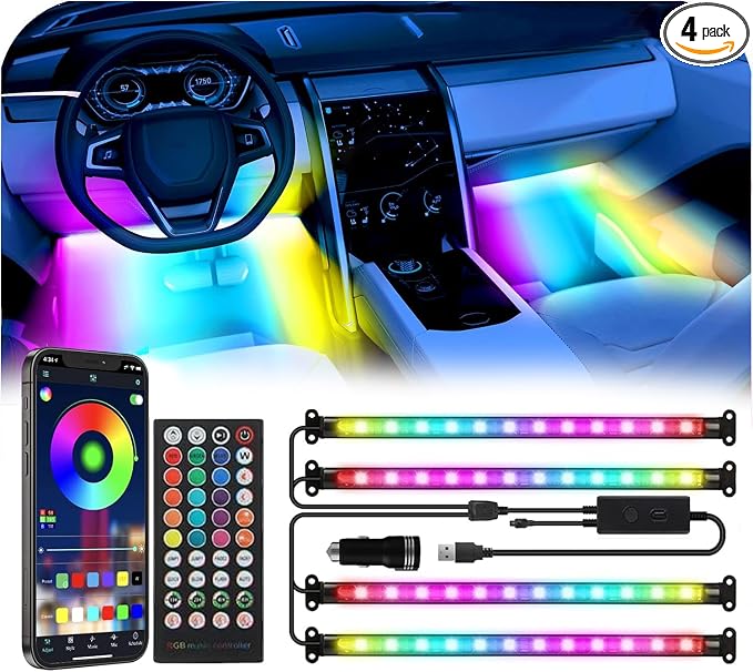 RGB-IC Car Interior Lights, 48 LED USB Under Dash Ambient Light Strips by EJsSUPERCAR