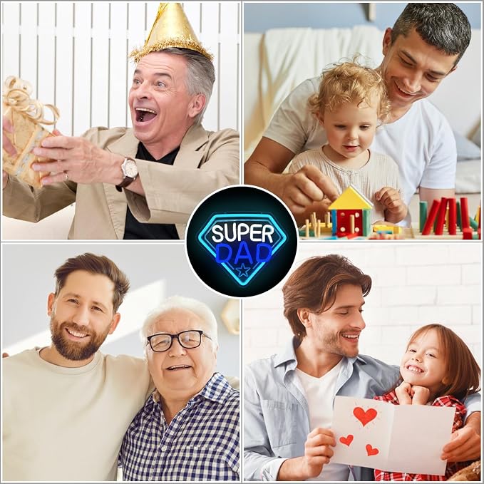 Fathers Day Neon Sign Super Dad Led Sign Dimmable Father‘s Day Decorations New Dad Neon Lights Super Dad Decorations for Father Dad Birthday Gifts - Image 7