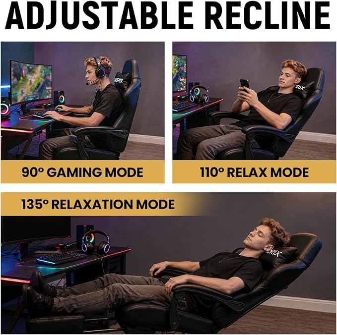 Video Gaming Chair for Adults with Footrest, Ergonomic Computer Chair,Black | 21-Inch Wide Seat, 330 lb Heavy Duty Load Capacity, Headrest, Adjustable Height, Reclining Backrest for Office or Gaming - Image 9
