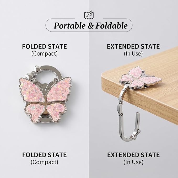 Chedin Pink Under Desk Bag Hook, Adjustable Table Side Hook, No Drill Desk Mount Hanger for Office, Dorm Room, Home - Holds Purses, Backpacks, Headphones, Water Bottles - Image 4