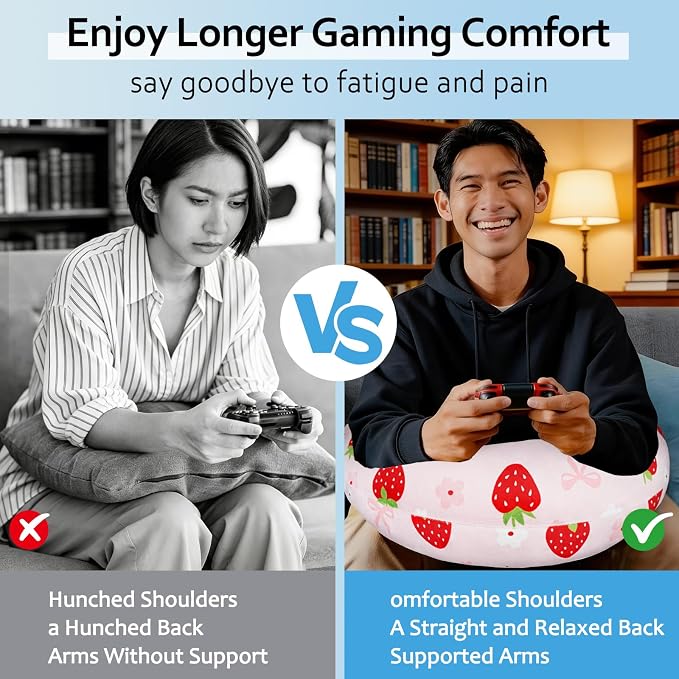 Crafting Pillow for Crocheting, Crochet Pillow for Lap Support, 12 Fun Print Styles, Ergonomic Arm Support, For Bed, Floor, Chair Comfort, Pain Relief and Fatigue for Gaming and Woking (Strawberry) - Image 6