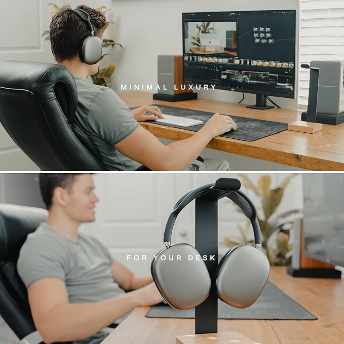 COREMINDED Universal Headphone Stand for Desk, Oak Wood Headset Holder | Fits All Headphones incl AirPods Max, Heavy Duty Solid Wood, Sturdy & Stable, Gaming Headset Organizer, Gift Ready Box - Image 3