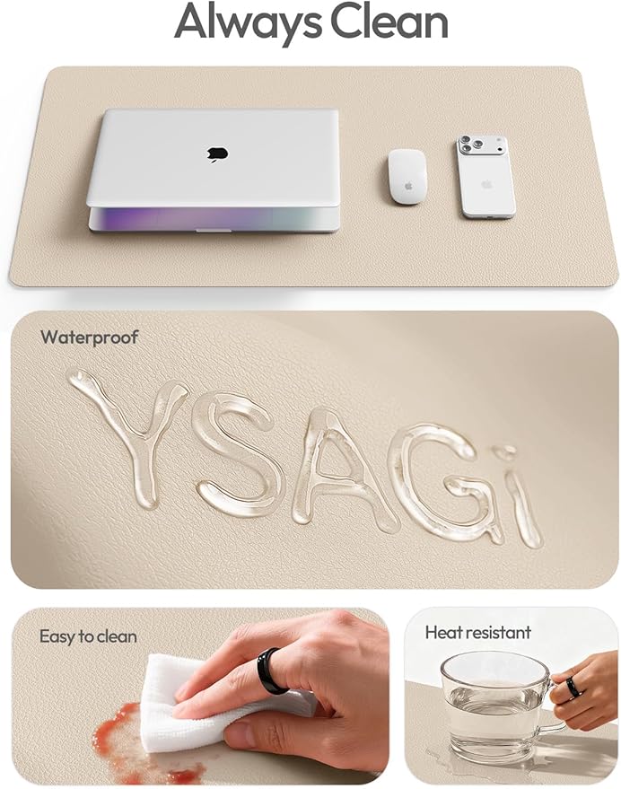 YSAGi Leather Desk Pad Protector, Large Mouse Pad, Non-Slip PU Leather Desk Blotter, Waterproof Writing Pad for Office and Home (31.5" x 15.8", Eggshell) - Image 7