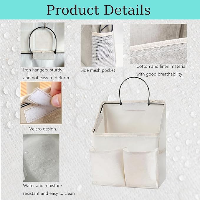 Wall Hanging Storage Bag,Wall Hanging Organizer Bags with Pockets, Wall Organizer Storage for Dormitory Bathroom Bedroom Kitchen (White 1) - Image 3