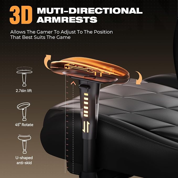 Gaming Chair with Footrest, Ergonomic High-Back PU Leather Computer Chair with 3D Adjustable Armrests, Headrest and Lumbar Support, Office Desk Chair with Diamond Stitching for Adults & Teen - Image 4