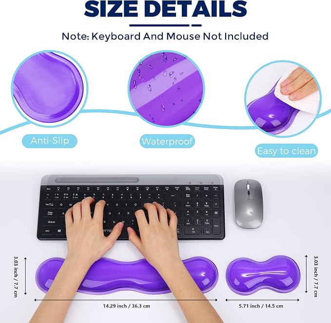 Gel Wrist Rest for Keyboard and Mouse, Wrist Rest for Keyboard, Mouse Wrist Support, Pain Relief, Cool Touch, Non-Skid, Keyboard and Mouse Wrist pad Set - Image 4