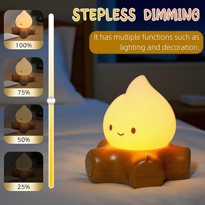 Cute Fake Campfire Lamp with White Noise, 5 Soothing Sounds & Flickering Flame Light, Rechargeable Portable Night Light for Sleep, Relaxation, Camping Decor & Gifts (White Noise Version) - Image 5