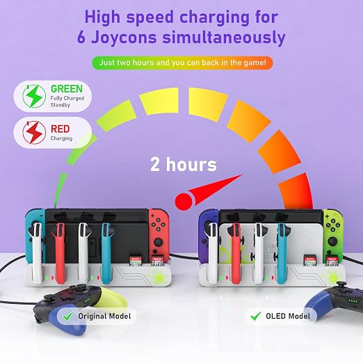 Switch Game Storage with Controller Charger for Nintendo Switch & OLED Model (Designed for Splatoon 3), Switch Charging Dock Charges 6 Joycons, Gaming Accessories Holder Switch Gift Card Organizer - Image 3