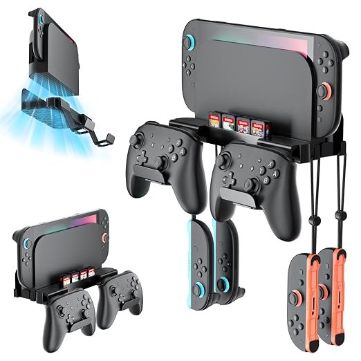 Wall Mount for Nintendo Switch 2 /Switch OLED/Switch Console, Switch 2 holder with Storage 8 Card Slots,2 Pro Controller and 4 Joycon Hanger-Install Behind TV, Black by Unknown