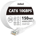 Jadaol Cat6 Ethernet Cable 150FT with Clips 10Gbps Flat Network Cable White by Jadaol