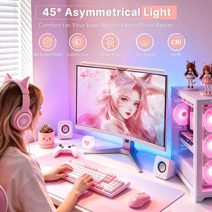 Syrinx Monitor Light Bar for Home Office & Gaming, Eye-Caring Computer Monitor Lamp, No Glare Screen Light, CRI95+, Stepless Brightness & Color Temp Adjustment, USB Powered, for Flat & Curved Monitors - Image 2