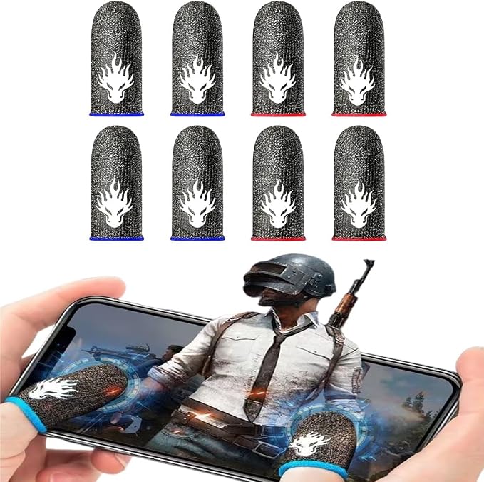 8 Pack Gaming Finger Sleeves for Mobile Gaming,Smooth Feel,Anti Sweat,Ultra Thin,0.3mm Silver Fiber,zhicom Finger Sleeves Fit All Touchscreen Devices,Gaming Finger Gloves for PUBG COD Dedales Gamer by Unknown