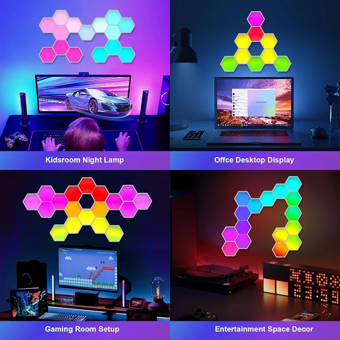 8 Pack RGB Hexagon Led Lights Wall Panels, Music Sync Color Changing Circle Lights, Hexagon Lamp with Remote Control & App Control, Led Shape Hex Light for Bedroom Gamers Decor Milky White - Image 9