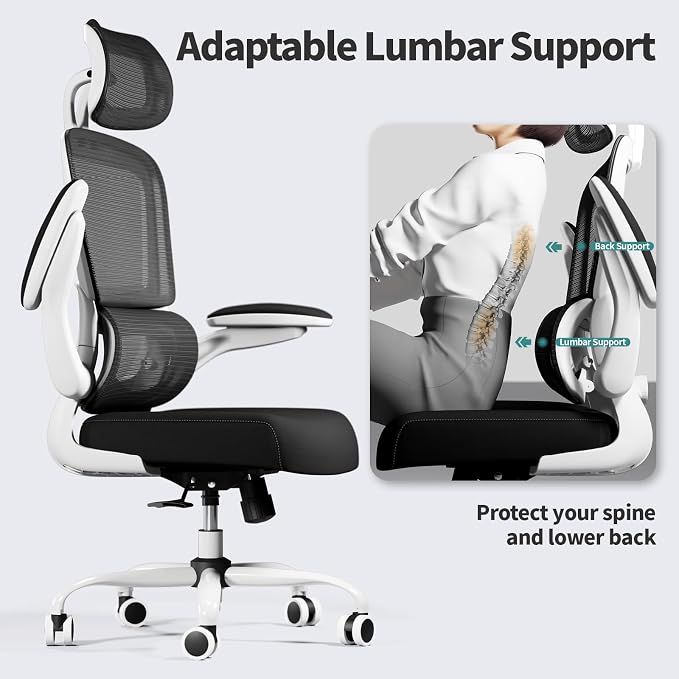 TRALT Office Chair Ergonomic Desk Chair - Gaming Chair with Lumbar Support | 330 LBS Home Office Desk Chairs with Headrest, Reading Chair with Flip-up Armrests, Comfortable Computer Chairs (1, Black) - Image 8