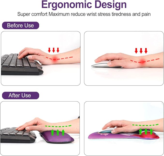 ToLuLu Keyboard Mouse Pad Wrist Rest Set, Gel Ergonomic Mouse Pads Wrist Support for Computer Laptop Home Office, Mousepad Keyboard Wrist Support Memory Foam for Easy Typing Pain Relief, Cat Princess - Image 5