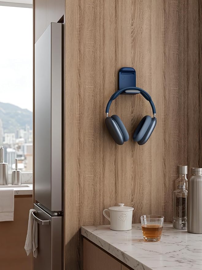 MAMUVIMO Headphone Stand, 2 Pack Headset Stand Foldable＆Sticky, Headphone Holder Hook Mount with Non-Slip Silicone, Adhesive Earphone Desk Hanger Clip Space-Saving for Airpods Max, All Earphones- Blue - Image 7