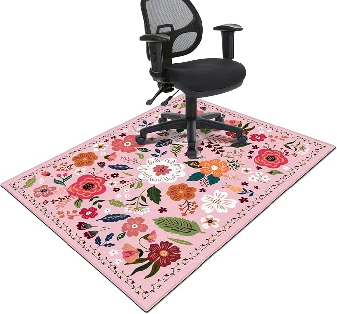 Office Chair Mat for Hardwood & Tile Floor,Boho Floral 60"x48" Office Computer Chair Mat for Rolling Chairs,Under Desk Non Slip Gaming Rug,Rubber Backing Large Low-Pile Carpet Protector Mat(Pink) by puwbnhj