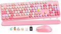 Wireless Keyboard and Mouse Combo, Retro Typewriter Style Keyboard with Round Keycaps, Magnetic Wrist Rest, Full-Size 2.4GHz Cordless for Mac, Windows PC, Laptop, SABLUTE CK23, Cotton Candy Pink by SABLUTE