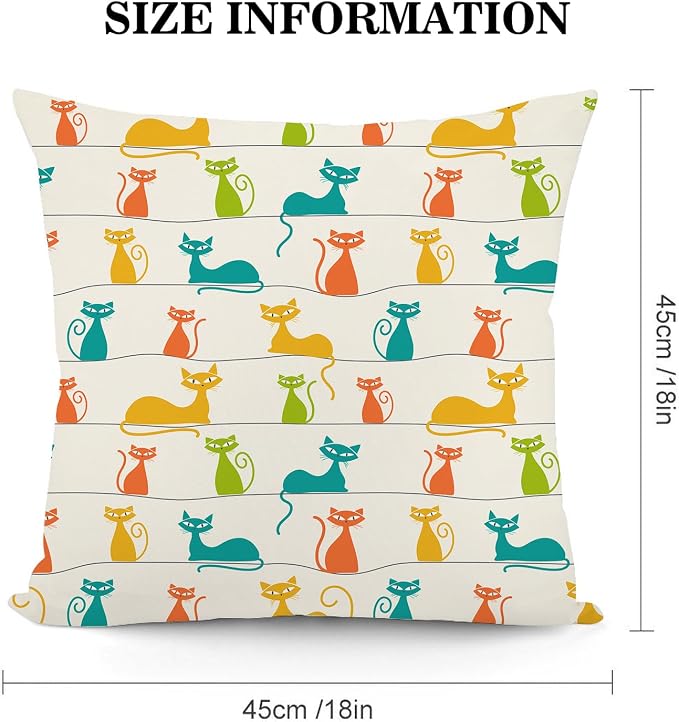 Mid Century Modern Cats Throw Pillows Cover 18"x18" Set of 2,Retro Decorative Pillow Cases for Sofa Couch Bedroom Living Room Ourdoor Cushion Covers - Image 5