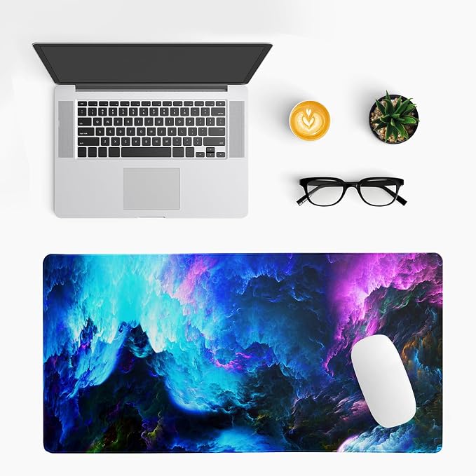 Dazzling Galaxy Gaming Mouse Pad 27.6x11.8 Inch Blue Purple Galaxy Nebula Universe Space Large Mousepad Non-Slip Rubber Base Stitched Edges Keyboard Mouse Mat Desk Pad for Office Home and Game - Image 3