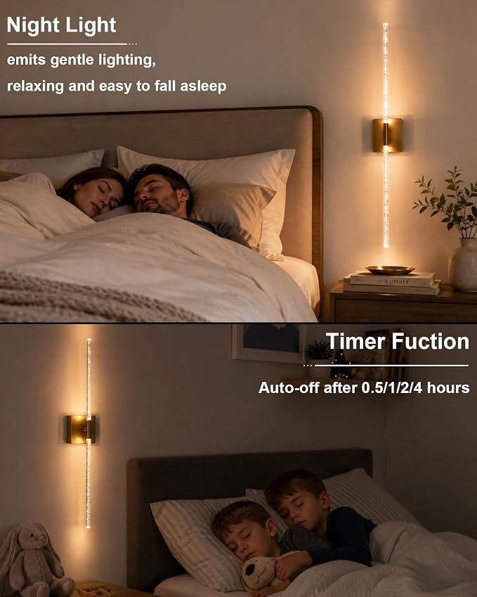 Wall Sconce Set of 2: Gold Rechargeable Wireless Magnetic Install, Crystal - Image 7