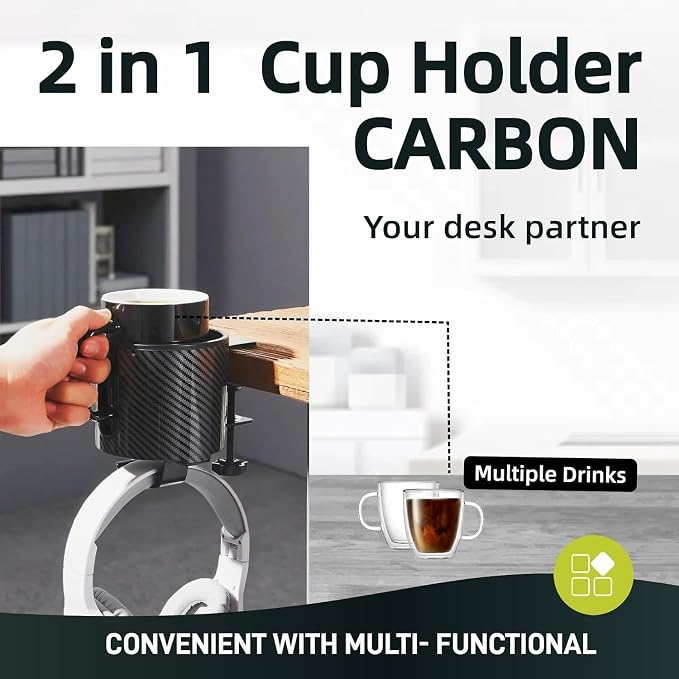 Luxury 2-in-1 Anti-Spill Cup Holder with Headphone Hanger (Carbon Edition) - Image 7
