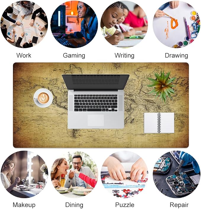 QiyI PU Leather Large Mouse Pad, Office Decor, 31.5" x 15.7", World Map | Desk Décor Accessories, Extended Size, Waterproof & Easy to Clean, Smooth Surface, Non Slip Desk Organization - Image 7