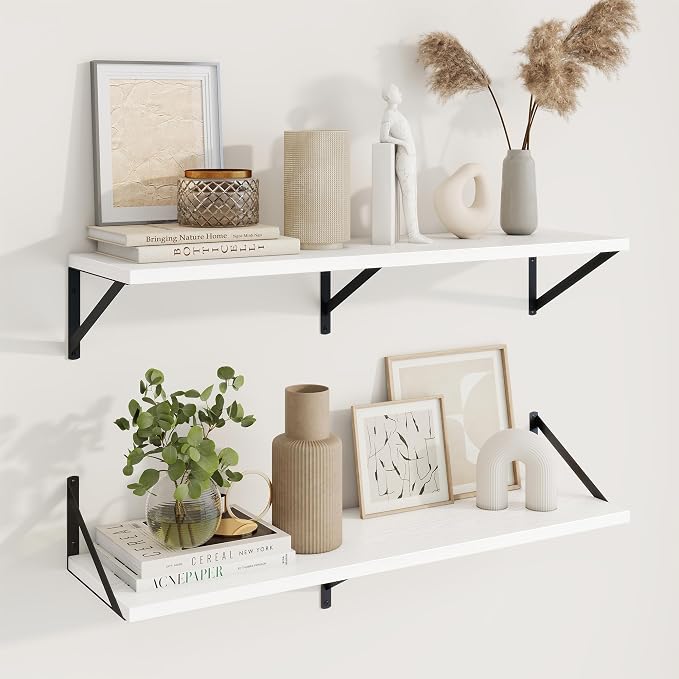 Axeman Deep Floating Shelves, 36'' x 10'' White Wall Shelves Set of 2 by Axeman