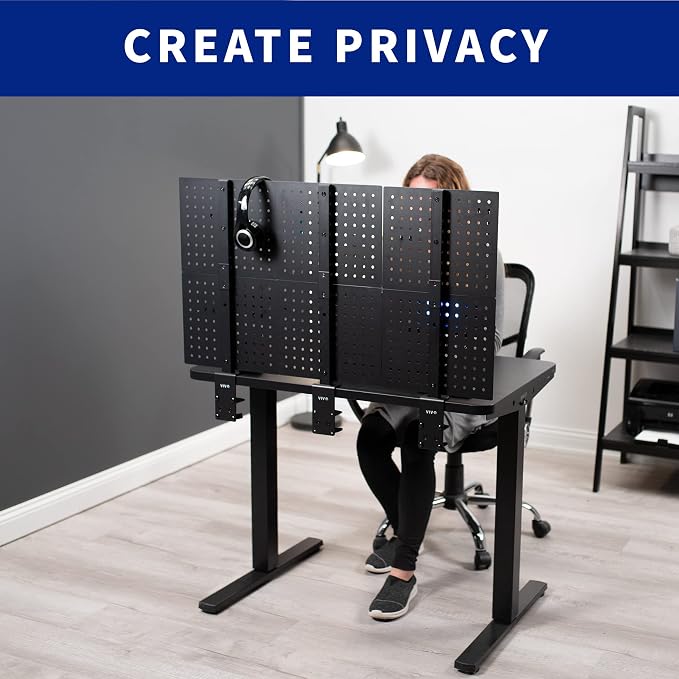VIVO Black Clamp-on 12 x 20 inch Desk Pegboard, PP-DK12B | Steel Privacy Panel, Magnetic Peg Board, Office Accessory Organizer, Above or Under Desk Placement - Image 9