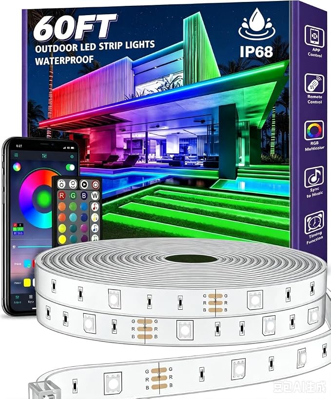 AILBTON 60ft Outdoor LED Strip Lights Waterproof,IP68 Outside Led Light Strips Waterproof with Bluetooth App Remote Control,Music Sync RGB Exterior Led Rope Lights,for Balcony,Deck,Roof,Garden,Pool by AILBTON