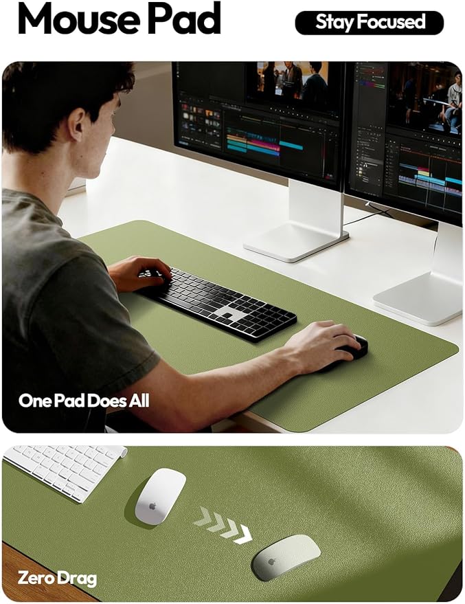 YSAGi Leather Desk Protector, Office Mat, Large Mouse Mat, Non-Slip PU Leather Blotter, Laptop Desk Mat, Waterproof Writing Pad for Office and Home(Green, 40" x 24") - Image 4