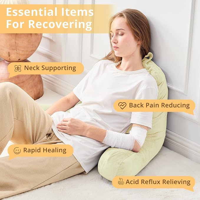 Sasttie Reading Pillow for Bed, Back Pillow for Sitting Up, Cream - Image 6